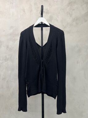 Altuzarra Black V-Back Fringe-Trim Knit Cardigan in good condition